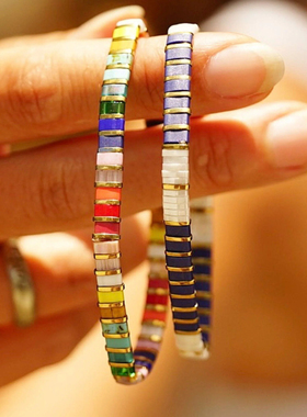 MLGM叠戴波西米亚风彩虹款tila珠叠戴手链 个性马卡龙多巴胺手串