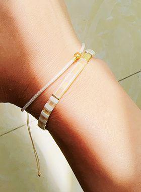 MLGM新款叠戴款暖黄进口珠弹力线手链天然虎眼石可调节细小手串女