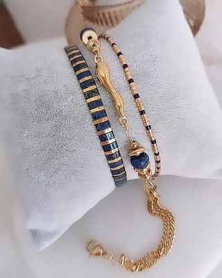 MLGM新款蓝色花珠tila手链小众御幸miyuki珠细小手串 弹力线首饰