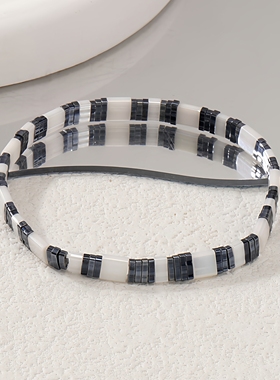 MLGM新款黑白条纹进口tila玻璃珠手链中性男女款简约时尚百搭手饰