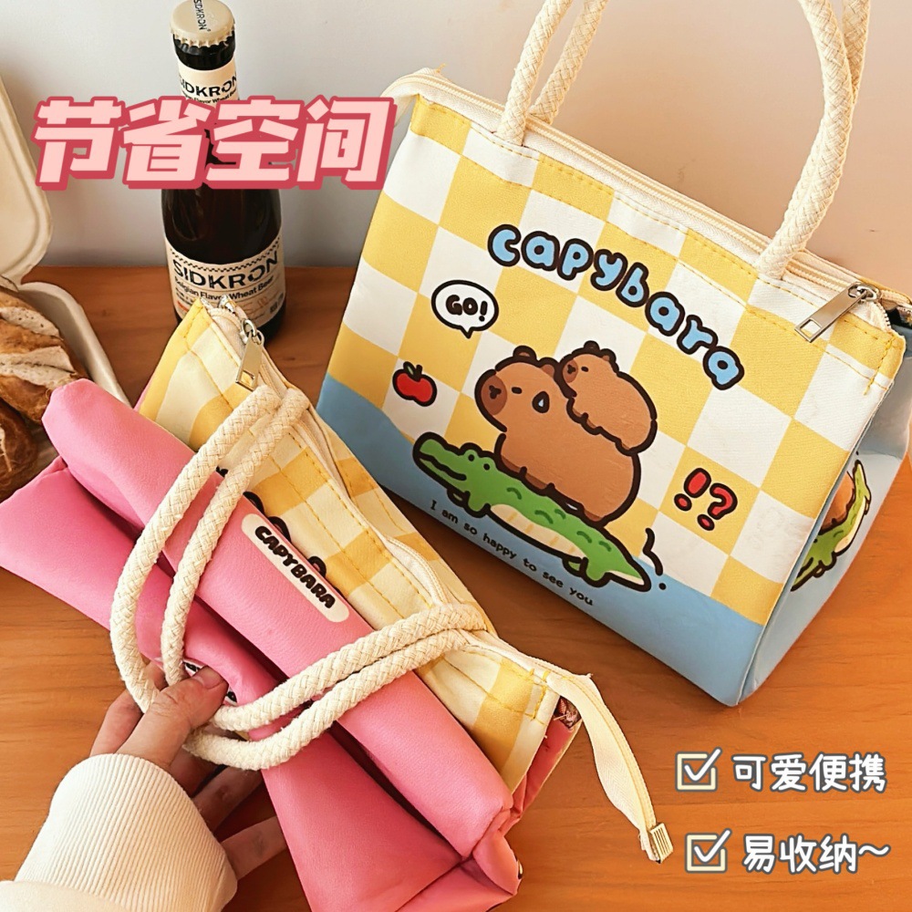 摆摊爆款族学生大容量饭盒包高颜值保温饭盒袋腾亿原创可爱手提便