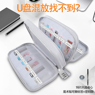固态U盘魔术标签U盘包 网格款不易脱落搭配魔术贴标签密码锁u盘保护套迷你便携放U盘袋子小u顿长形小巧收纳盒