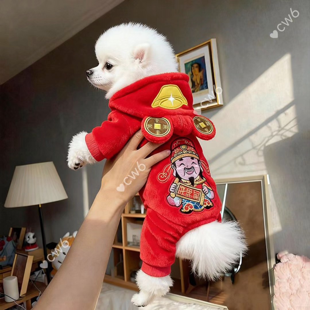 狗狗衣服秋冬款喜庆财神四脚变身装泰迪比熊小狗幼犬保暖猫咪衣服