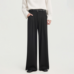 伯爵卓尔26春季压褶设计感宽松直筒休闲裤男士垂感西裤阔腿长裤子