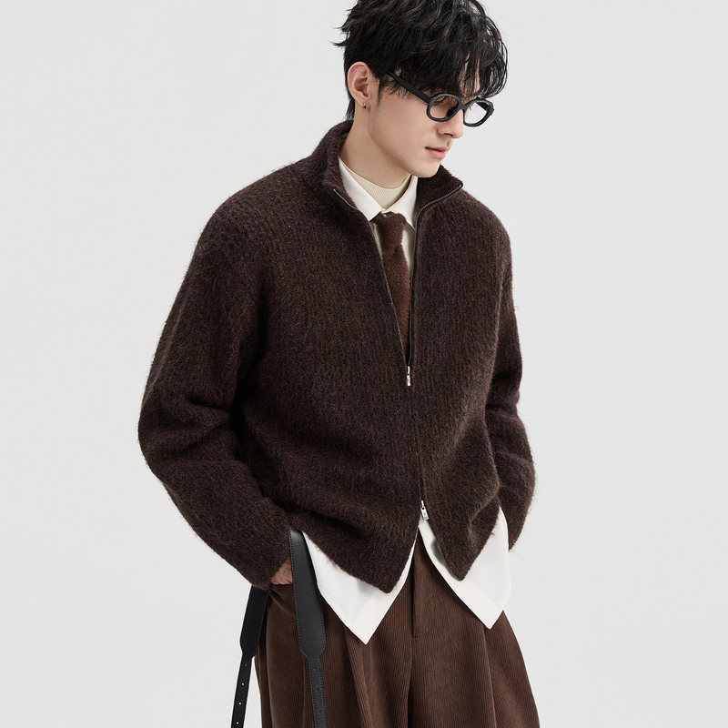 伯爵卓尔25初冬高级感时尚立领含羊毛针织开衫男宽松韩版毛衣外套