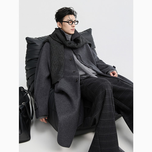 [山羊绒双面羊毛]伯爵卓尔25冬季高级设计感中长款呢子大衣男外套
