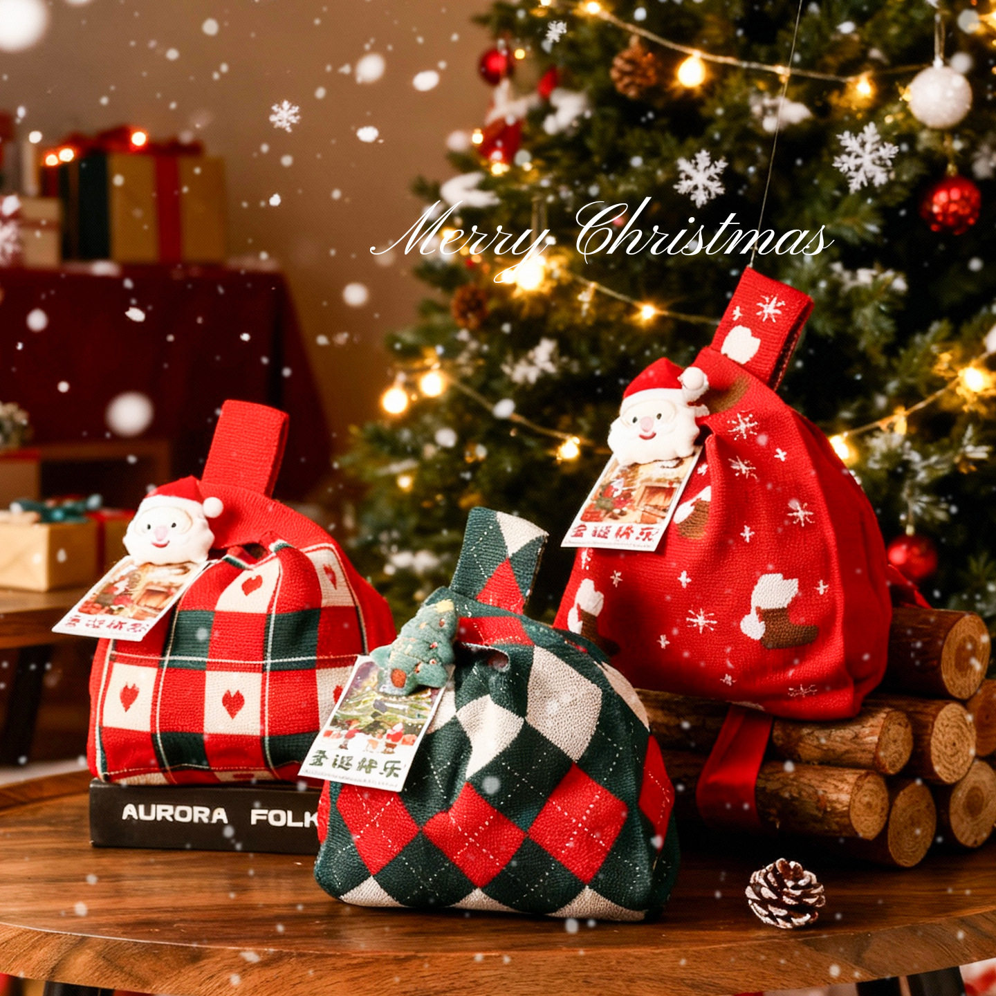 圣诞节礼物袋圣诞老人苹果袋实用礼品袋平安夜儿童苹果礼物袋子