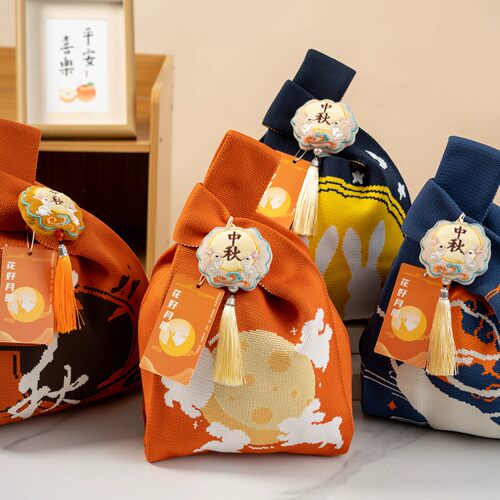 新款中秋节手提针织包月兔编织袋实用月饼礼品袋手腕包伴手礼袋子
