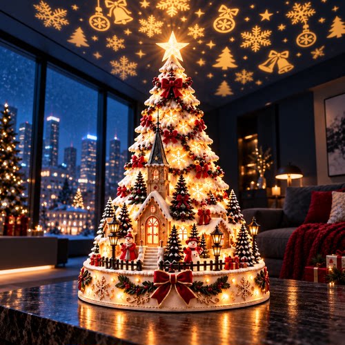 圣诞村投影中心装饰圣诞节日氛围感圣诞树摆件 Christmas Village