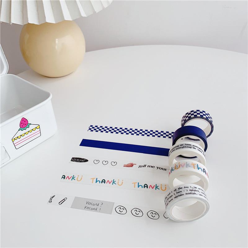 简约ins风克莱因蓝格子英文手绘和纸胶带手帐基础素材装饰贴纸