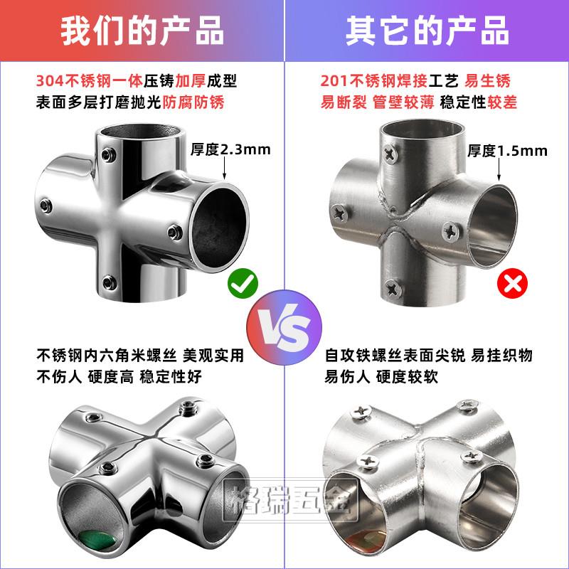 304不锈钢抛光25mm钢管连接件平三通四通弯头茶几桌子加长法兰座