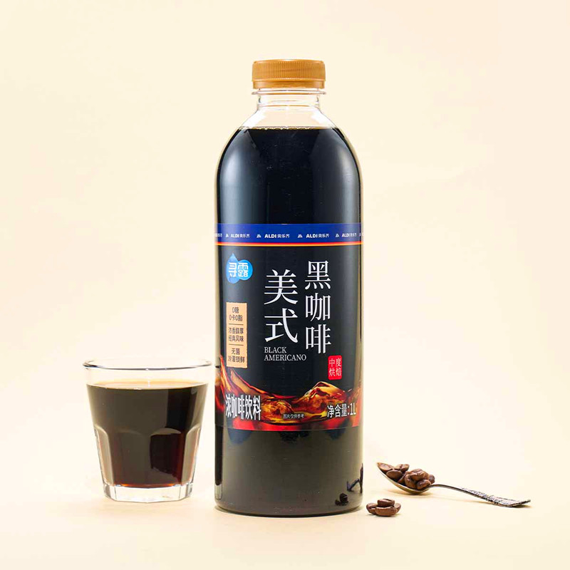 奥乐齐超值代购寻露无糖美式咖啡瓶装1L大瓶冰醇香黑咖啡