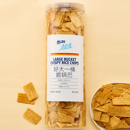 ALDI奥乐齐代购好大一桶350克脆锅巴超值小米锅巴花椒味休闲零食