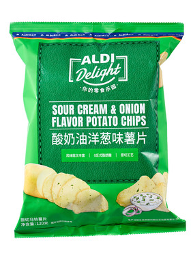 上海奥乐齐Delight酸奶油洋葱味薯片120g休闲零食膨化超市代购