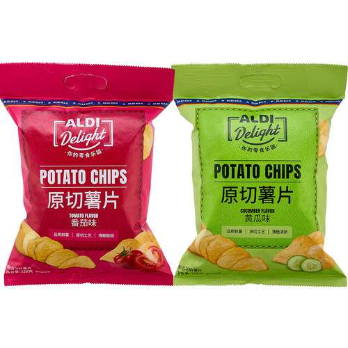 上海奥乐齐ALDI Delight原切薯片黄瓜味番茄味128g休闲零食代购
