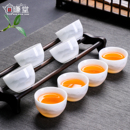 家用茶具喝茶小杯子品茗茶碗带杯架 高端冰种玉白瓷功夫茶杯6只装