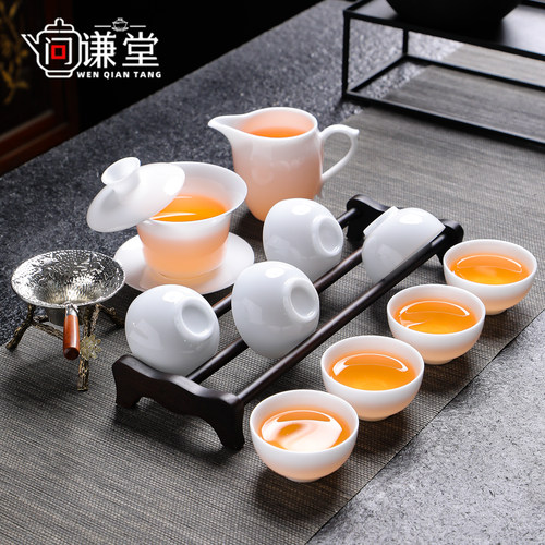 高端冰种玉白瓷功夫茶具套装家用办公室盖碗茶杯悬停德化陶瓷纯白