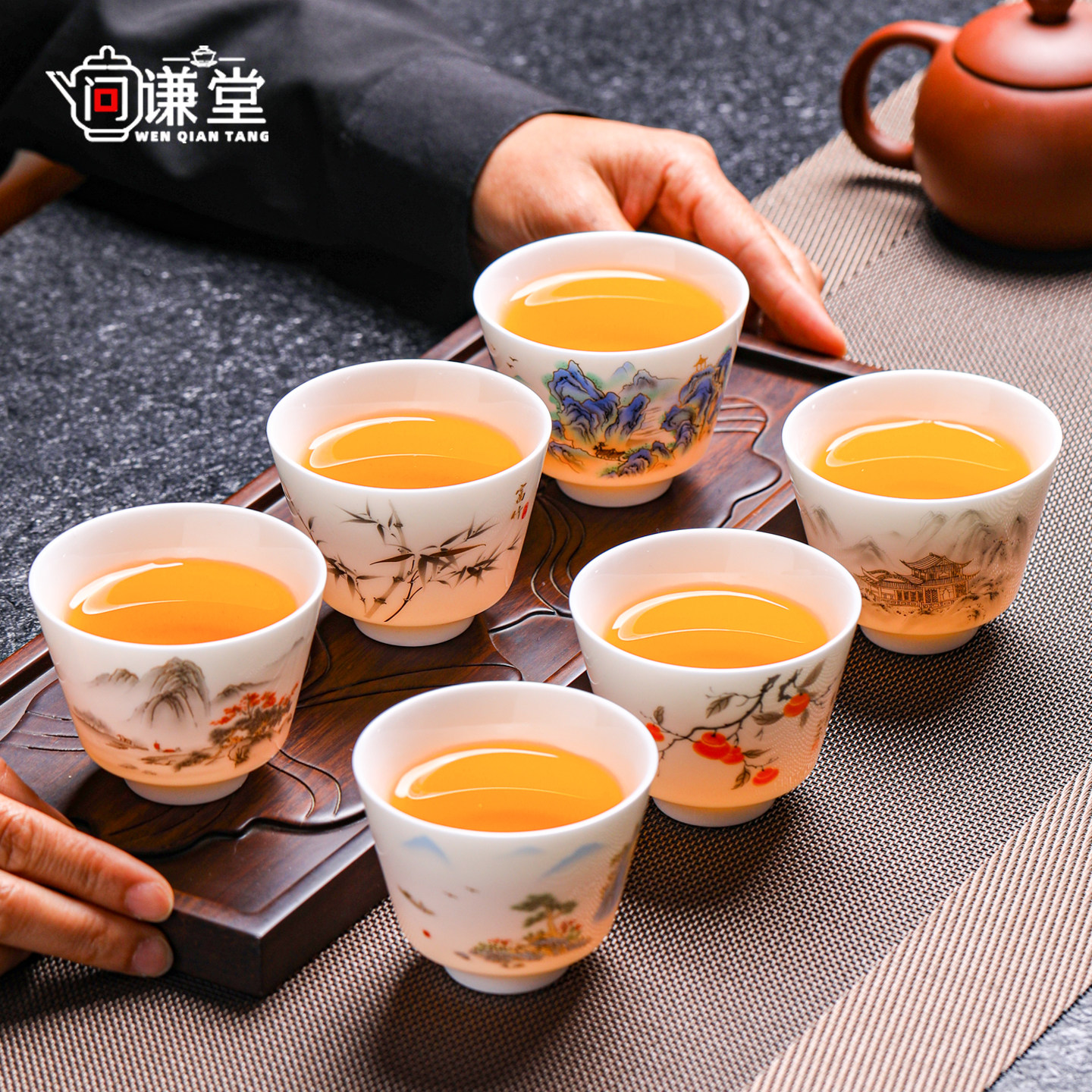 大号二两主人杯茶杯套装6只功夫茶小杯子茶具茶碗陶瓷羊脂玉白瓷