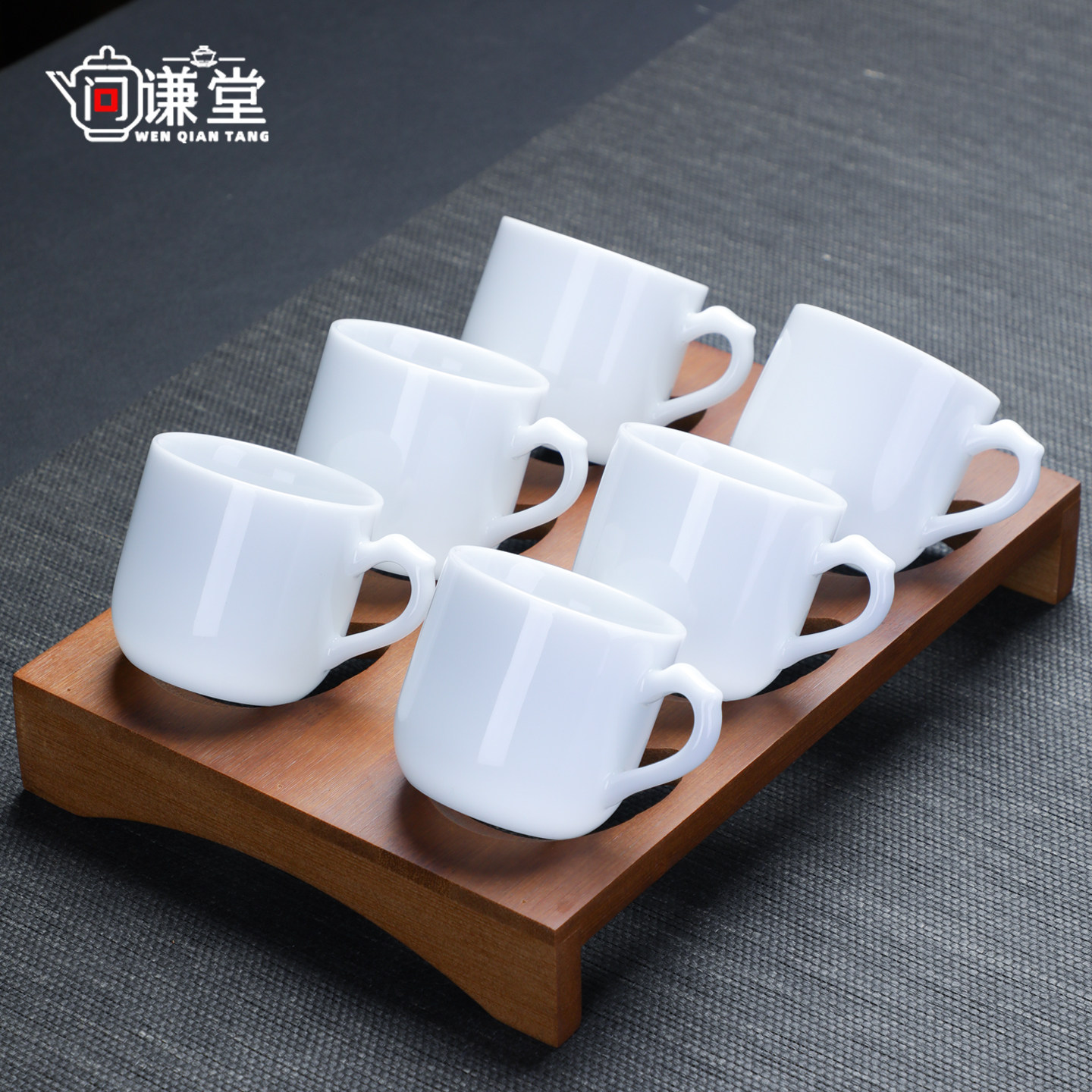 带把防烫茶杯套装6只璞玉茶具主人杯纯白冰种玉白瓷品茗杯礼盒装图片