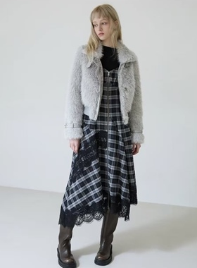 韩国原单ego*t25秋冬新款时尚百搭宽松显瘦翻领环保皮草短款外套