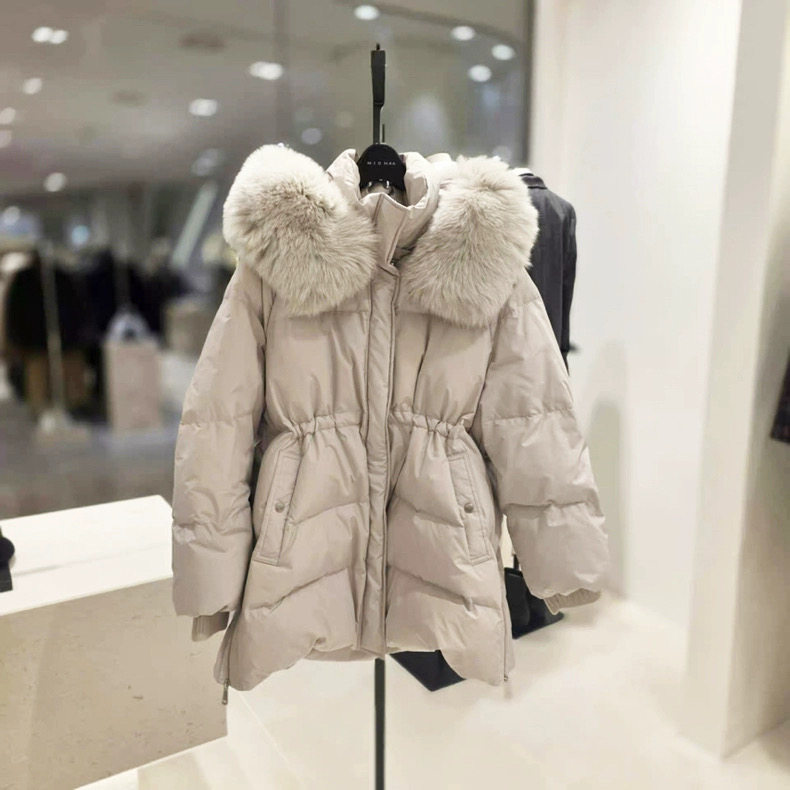 韩国原单2025秋冬mich新款时尚毛领连帽羽绒服女短款立领外套女