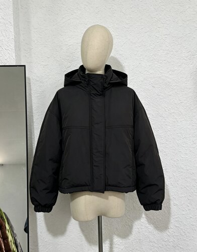 韩国外贸原单EBM2026冬季新款宽松休闲百搭连帽短款棉服外套女