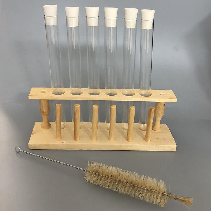 试管组合套餐6孔木质试管架 木质试管塞20*200试管 水培容器 送刷图片
