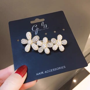 韩系百搭一字夹后脑勺半横弹簧夹小号马尾夹水钻花朵顶夹扎夹发夹