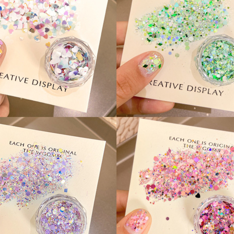 2024年新款美甲镭射闪粉亮片材料包爆闪渐变指甲油胶六角大亮片