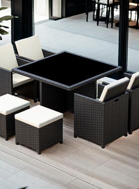 户外藤编桌椅合组庭院阳台桌椅藤椅休闲露天防晒水防套95575三件