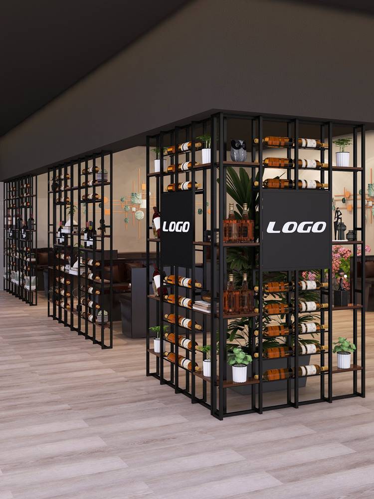 工业风酒馆酒架隔断屏风商用铁艺金属酒吧清吧葡萄酒红酒柜展示架