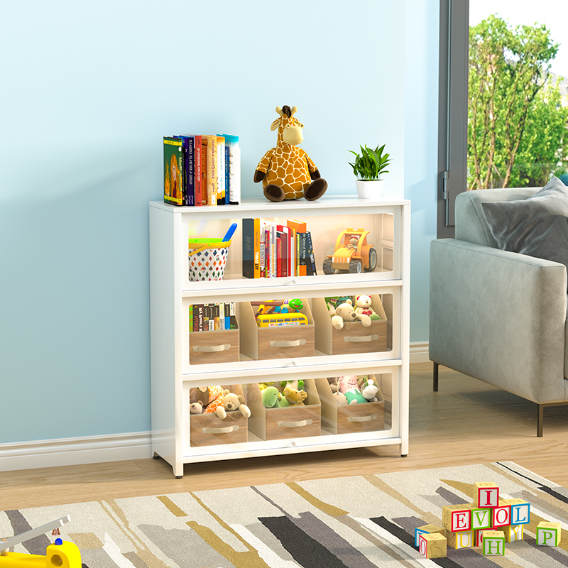 厨事优儿童书架家用防尘钢制书柜钢化玻璃门铁艺矮柜收纳柜储物柜