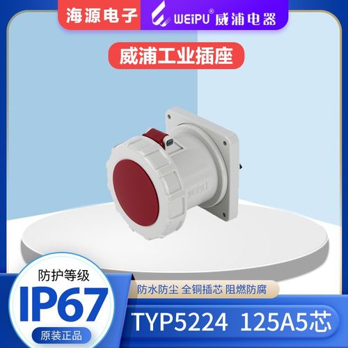 威浦WEIPU125A5芯 暗装直式插座 TYP5224 3P+N+E 大电流防水 IP67