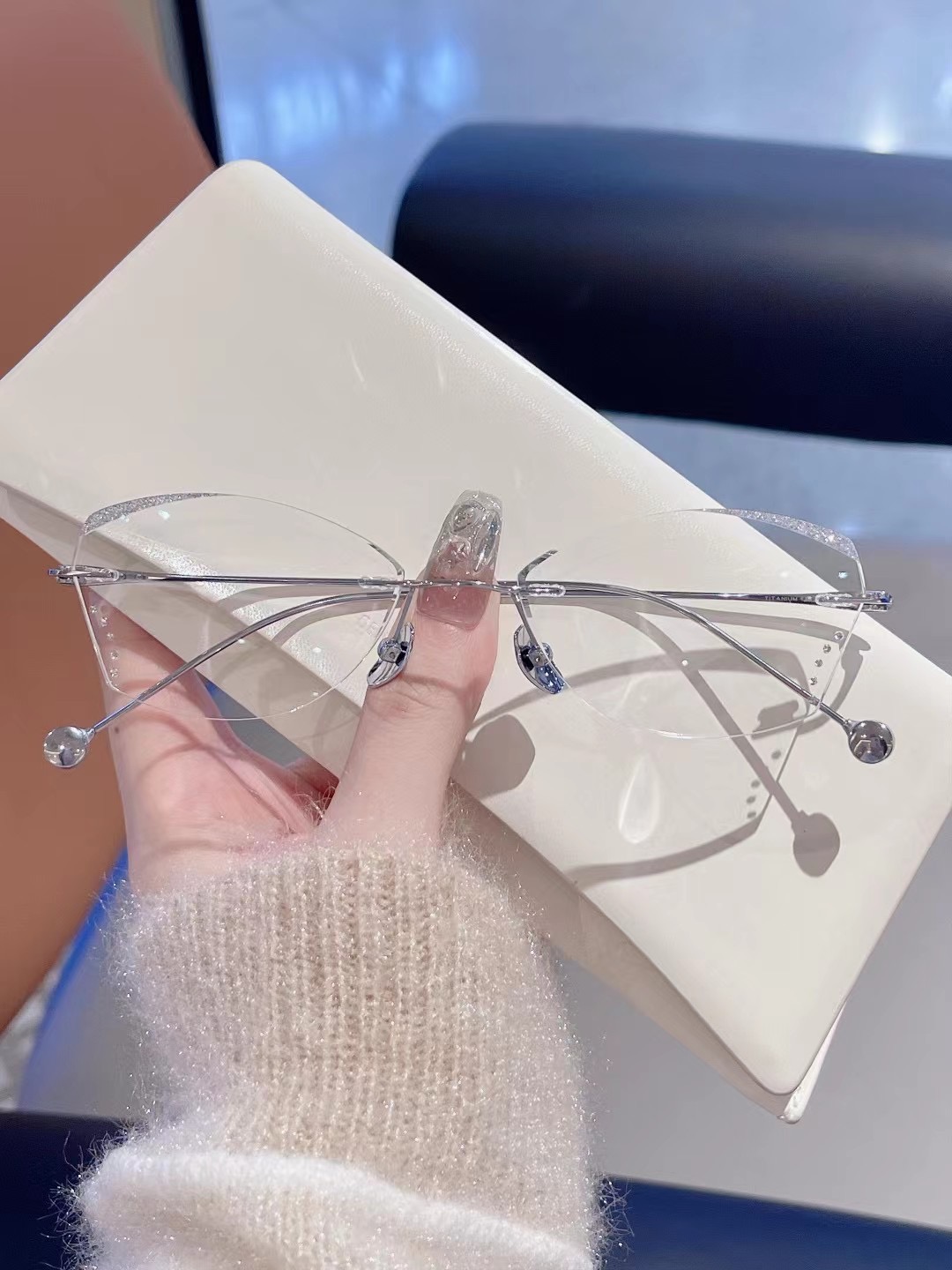 无框钻石切边女款时尚气质平光防蓝光高度数国风时尚定制成品眼镜