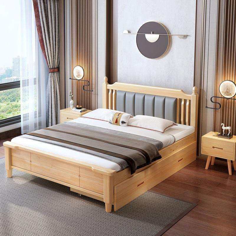 实木床现代简约双人床主卧单人床床架大床1.5米1米2小床新中式床