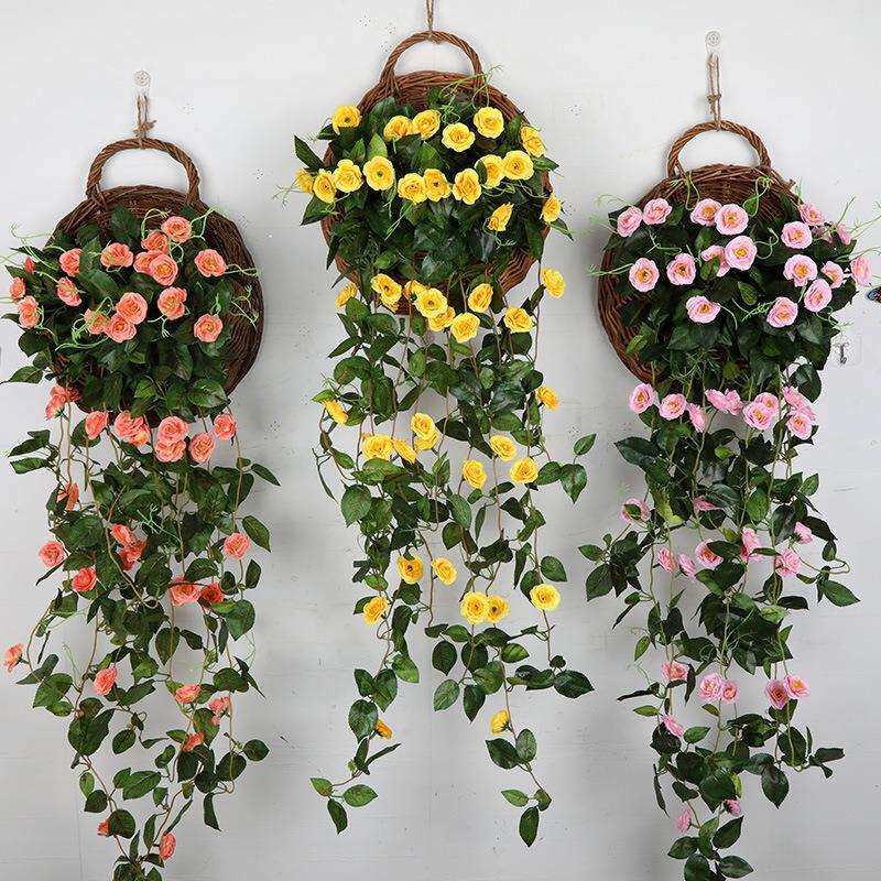 简约编织吊篮花盆花套装创意墙挂手工藤编装饰品柳编壁挂花篮