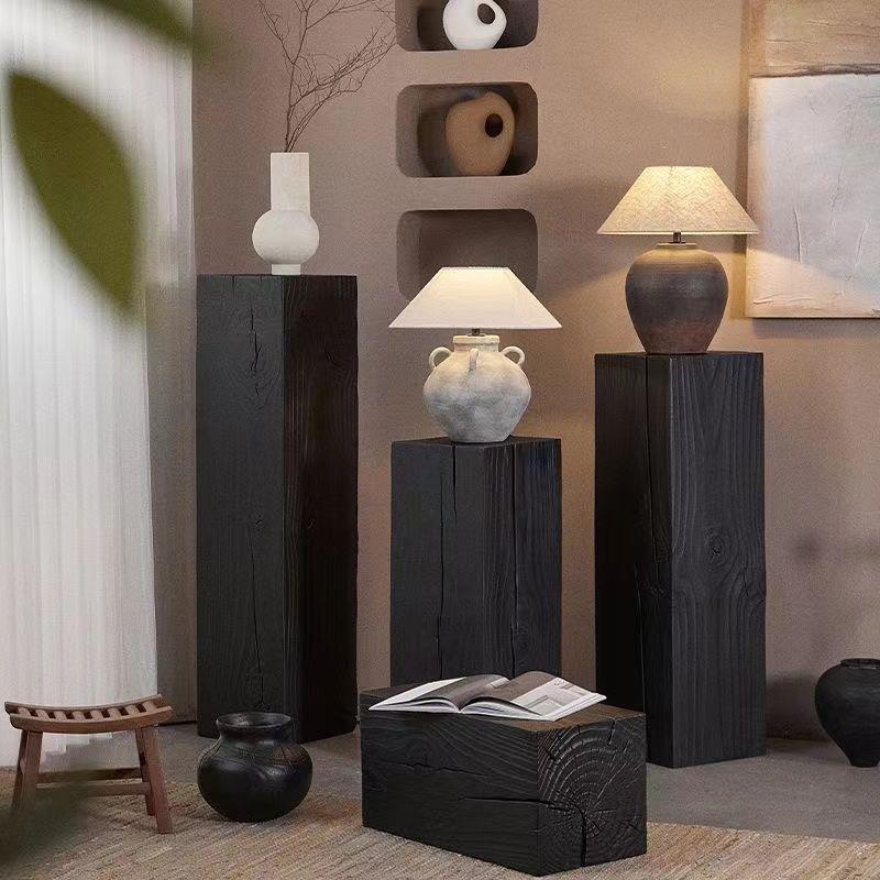 碳化木墩黑木墩凳树桩碳化木块原木创意四方木墩圆柱落地摆件底坐