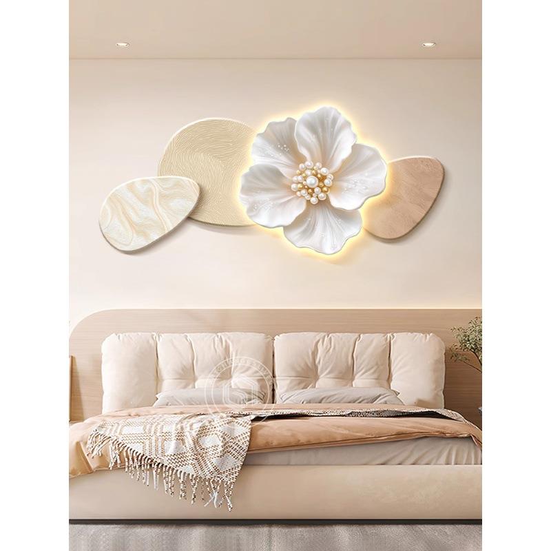 奶油风卧室床头装饰画花开富贵发光高档房间主次卧客厅沙发后挂画