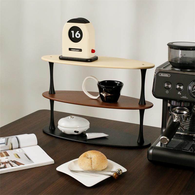 三色杯架1件木质滑板法式复古桌面摆件茶杯杯子收纳置物架置物架