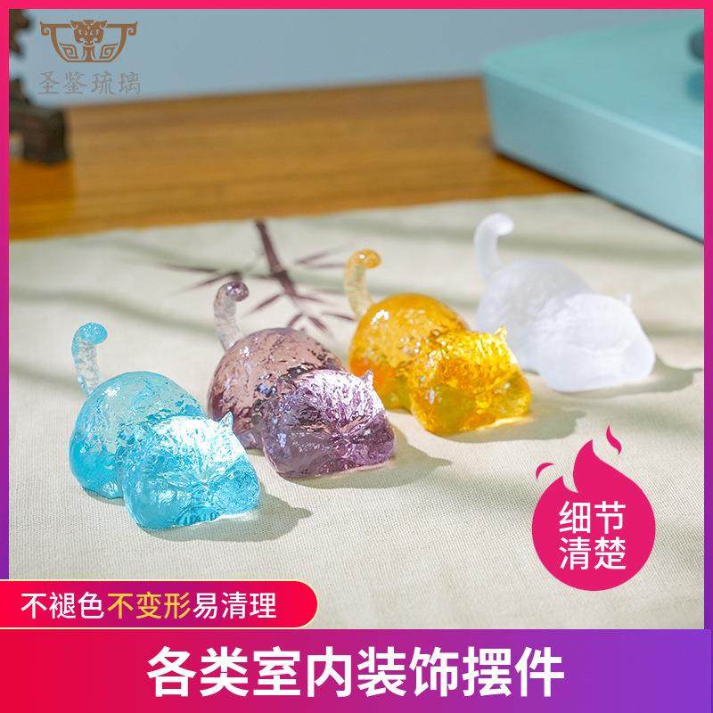 彩色琉璃猫摆件纯手工制作可爱萌宠玻璃工艺品创意家居装饰
