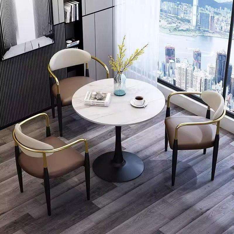 岩板现代简约办公洽谈桌椅休闲接待商务会客谈判圆桌阳台休闲桌椅