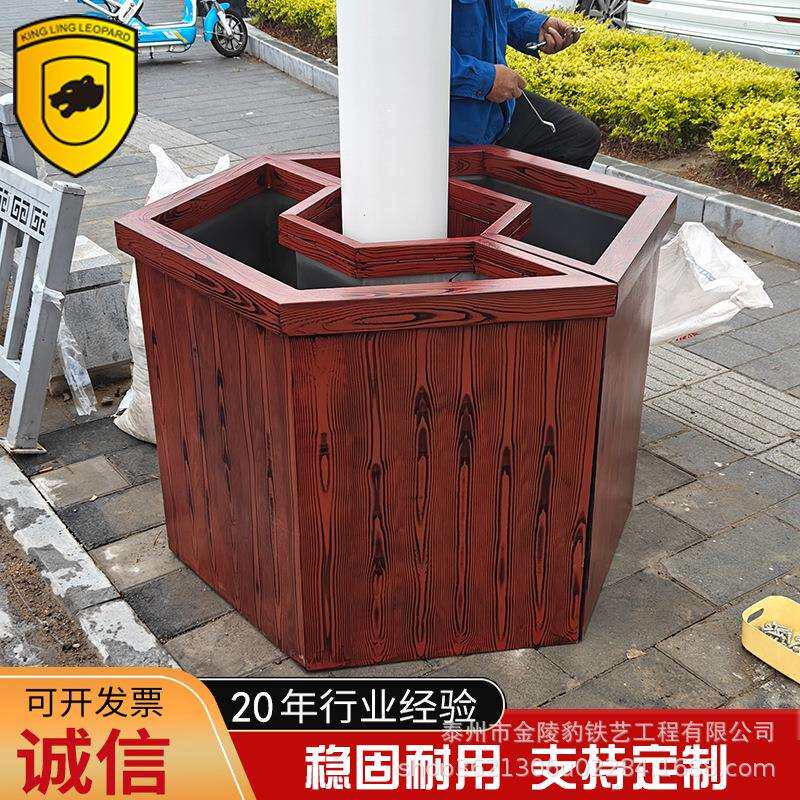 仿木纹漆六边形不锈钢花箱户外组合花池市政树箱花槽花坛市政工程