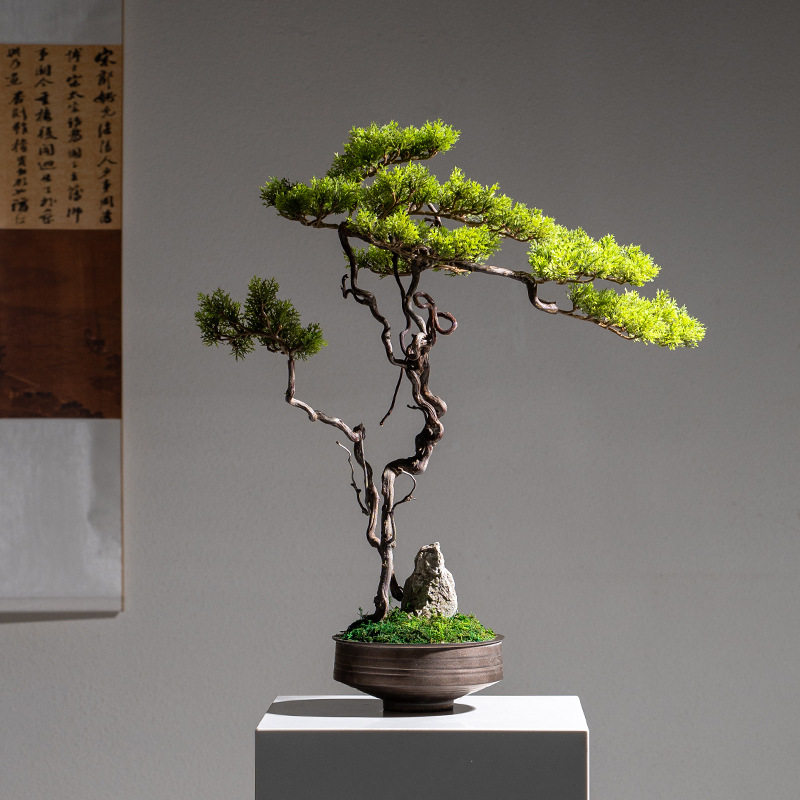中式盆景仿真迎客松绿植入户玄关装饰造景摆件客厅盆栽家居装饰品