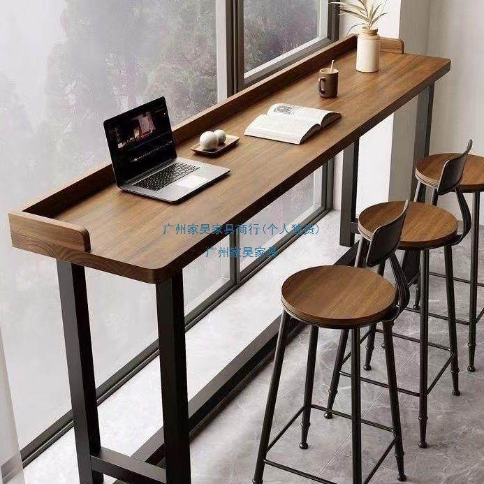 阳台吧台桌家用简约实木长条桌窄桌客厅简约高脚桌椅靠墙桌子