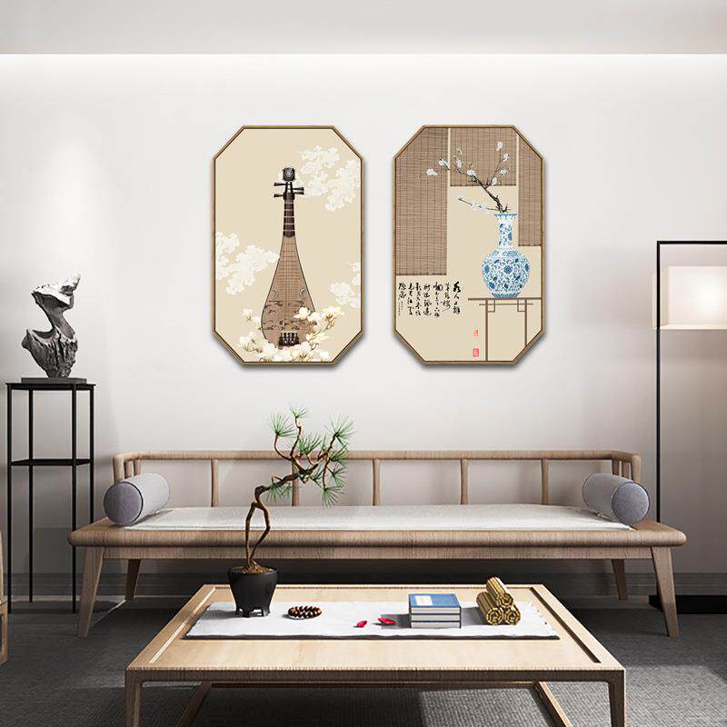 中式茶室餐厅创意八边形挂画沙发背景装饰画支持来图尺寸自定义