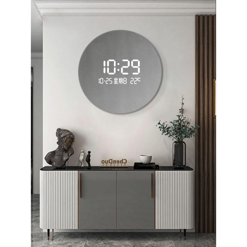 圆形装饰画创意数显时钟壁灯轻奢客餐厅墙面挂画人体感应电子钟表