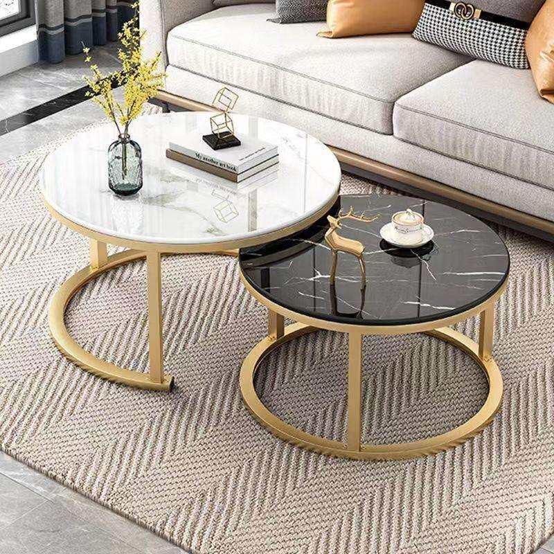 茶几轻奢现代小户型客厅家用圆形桌简约大理石is意式创意铁艺茶桌