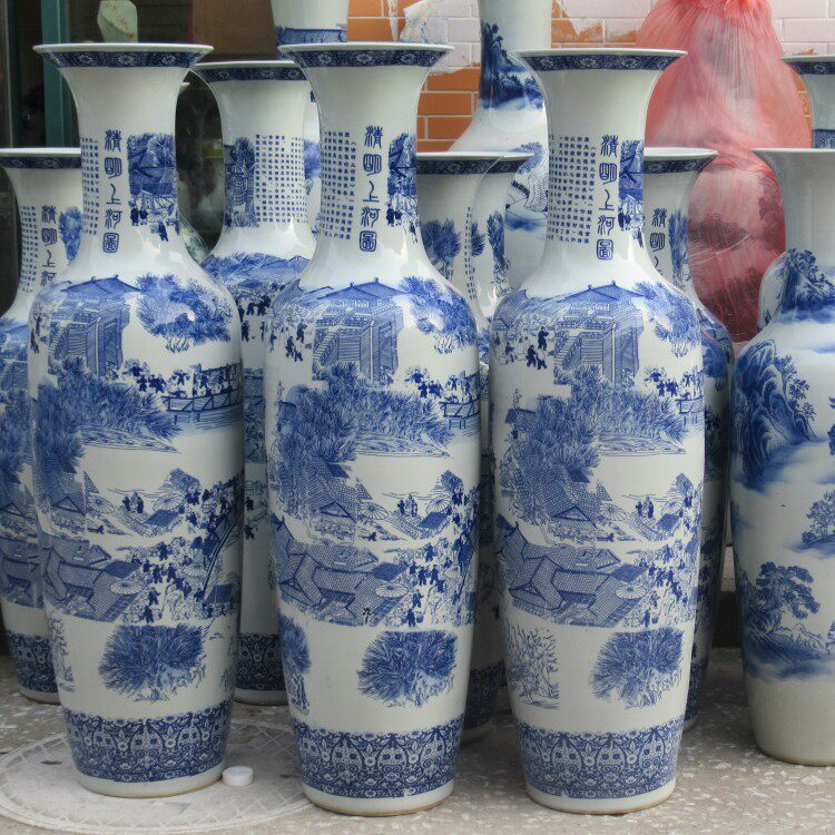 乔迁落地花瓶青花瓷陶瓷大花瓶清明上河图酒店客厅大门口摆件