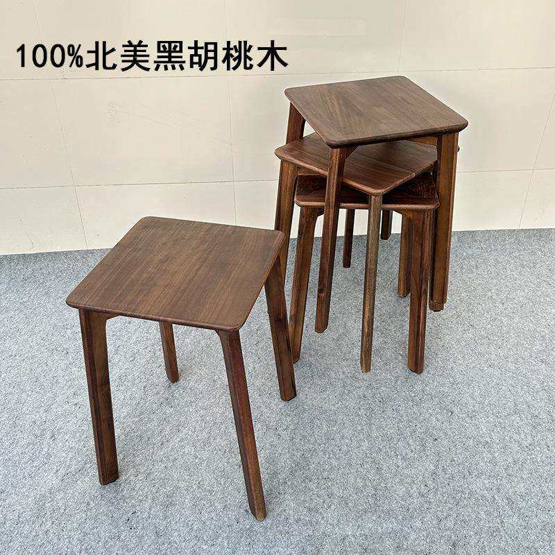 北美黑胡桃木实木餐桌凳子家用客厅轻奢餐凳可叠放餐椅高板凳方