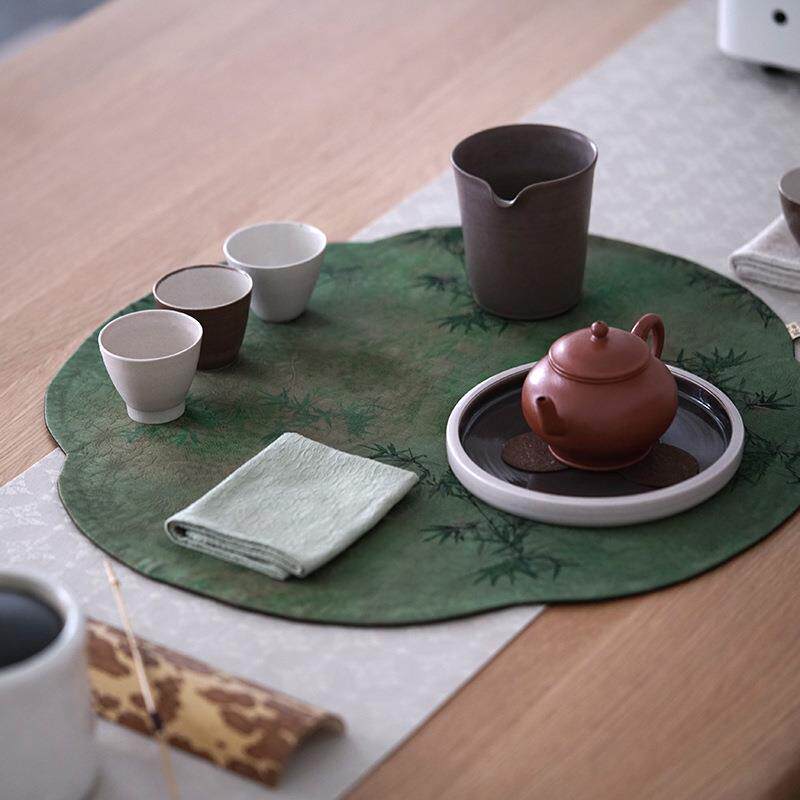 棉麻香云纱真丝海棠茶席慢蓝传统手工布艺植物染印染刺绣席垫